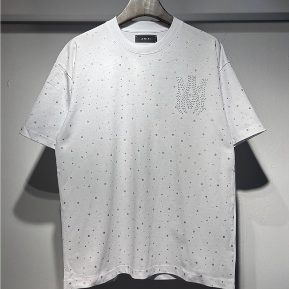 AMIRI Black & White Crystal Logo Short Sleeve Tee - Picture 5 of 7